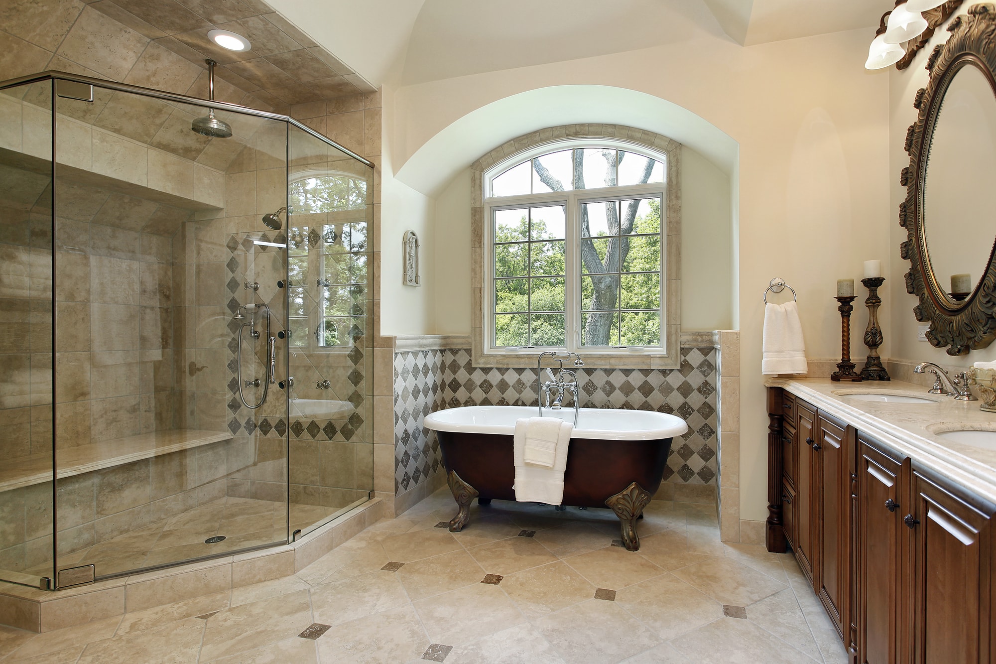 Custom Bathroom Remodel with Glass Shower and Clawfoot tub