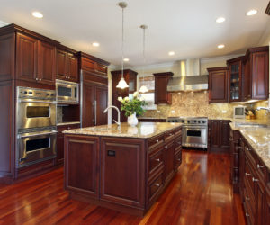 Cherry Wood Kitchen With Stainless Steel Appliances