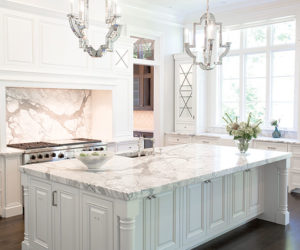 White Marble kitchen with luxury island
